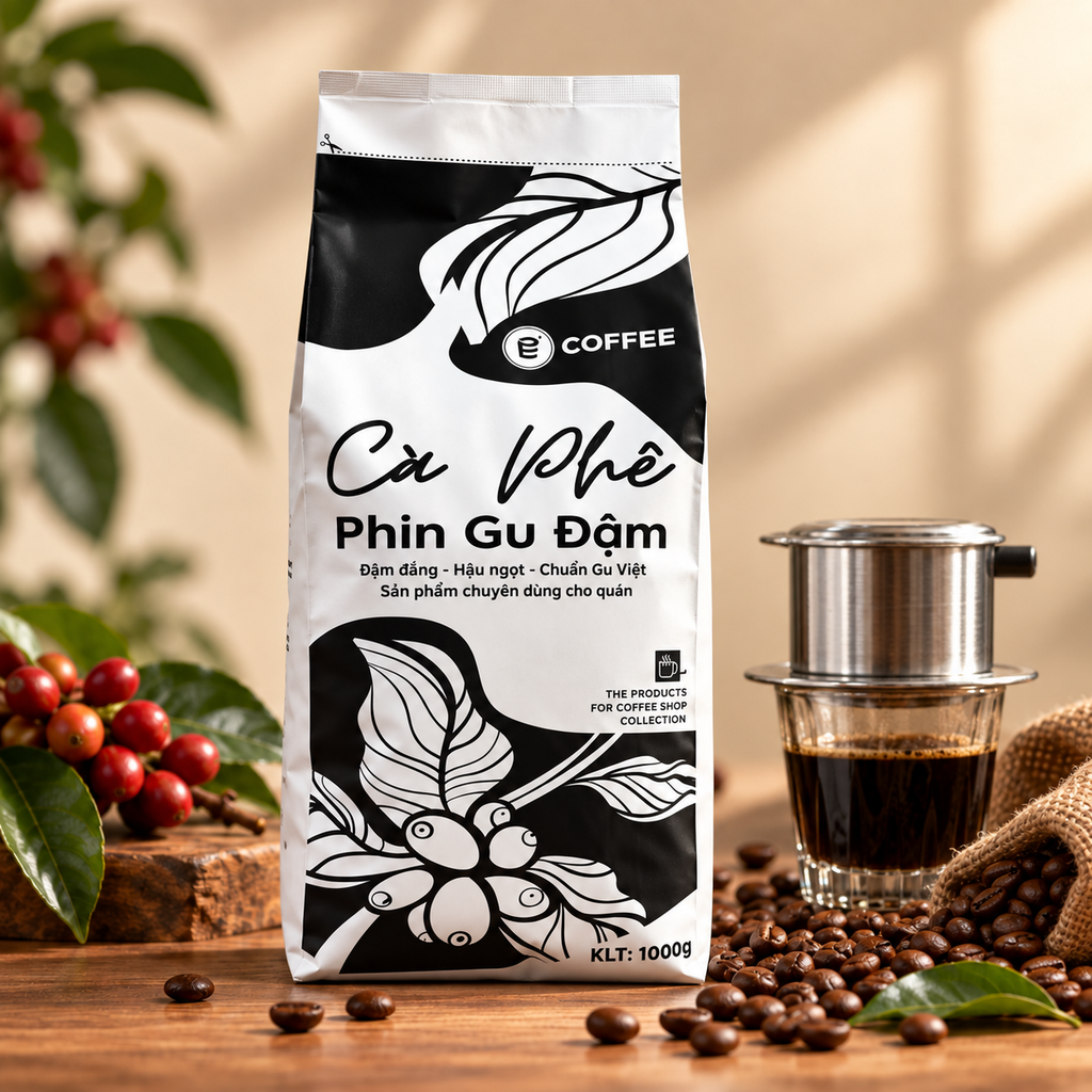 Cà phê Phin Gu Đậm E-Coffee 100% Robusta Natural rang Dark