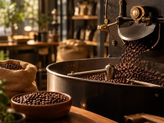 Minh họa kiểm soát hương vị cà phê ổn định giữa các mẻ rang