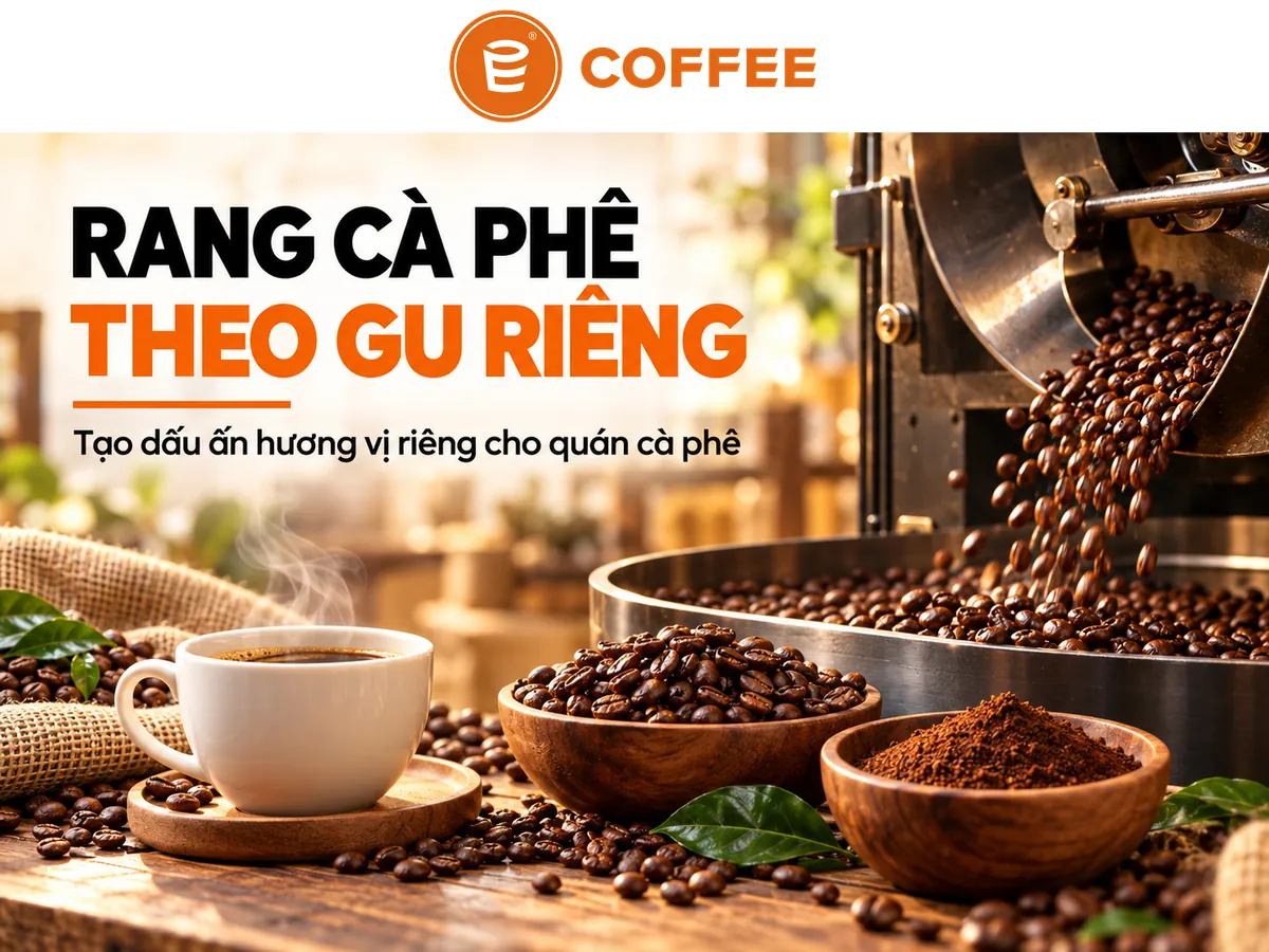 Rang cà phê theo gu riêng tại E-Coffee với hạt rang và cà phê xay