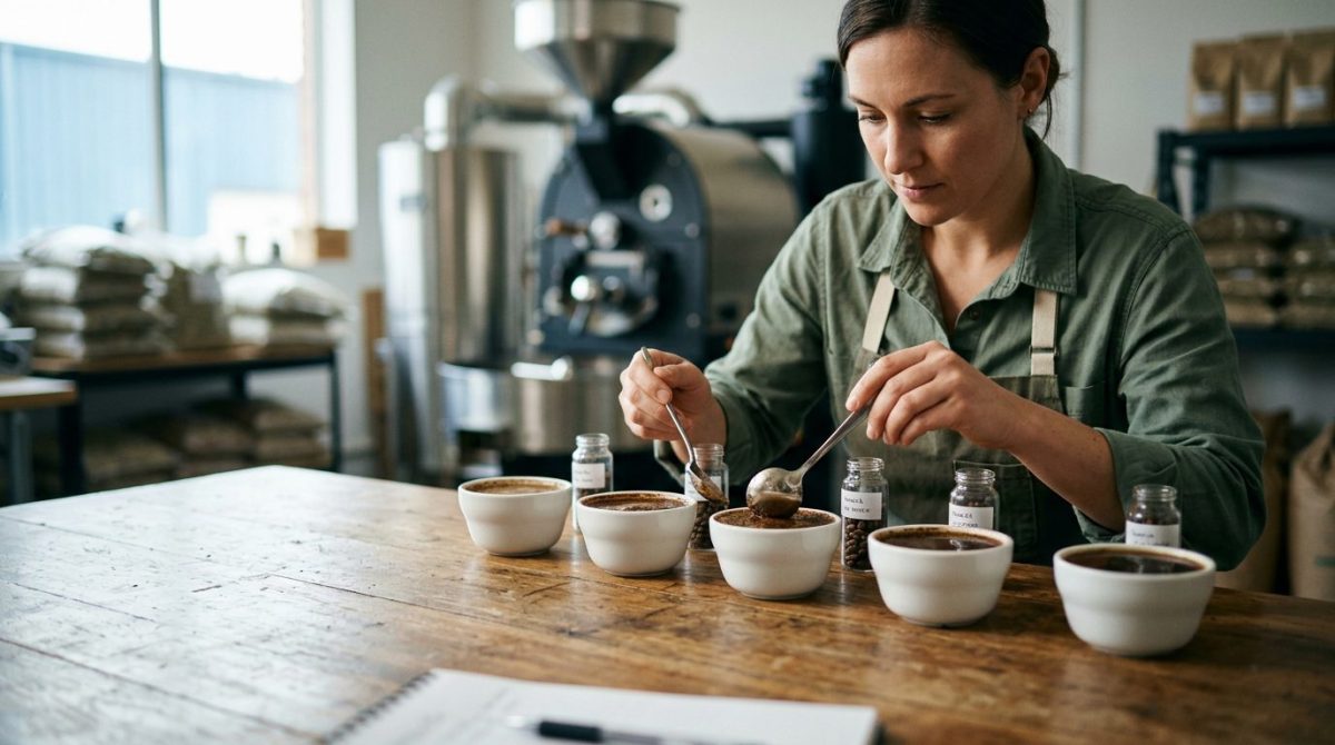 Minh họa thử mẫu cà phê blend trước khi chọn gu cho quán