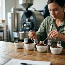 Minh họa thử mẫu cà phê blend trước khi chọn gu cho quán
