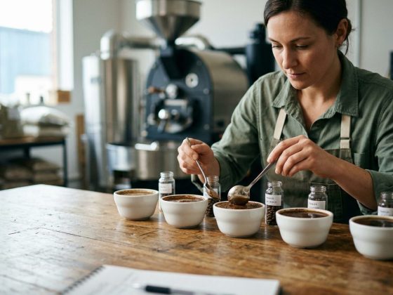 Minh họa thử mẫu cà phê blend trước khi chọn gu cho quán